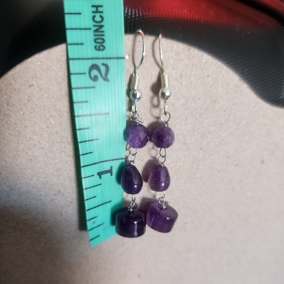 Silver Tone Hook 1.5" Purple Glass Bead Dangle Earrings Tony Alexander Jewelry - Picture 2 of 3